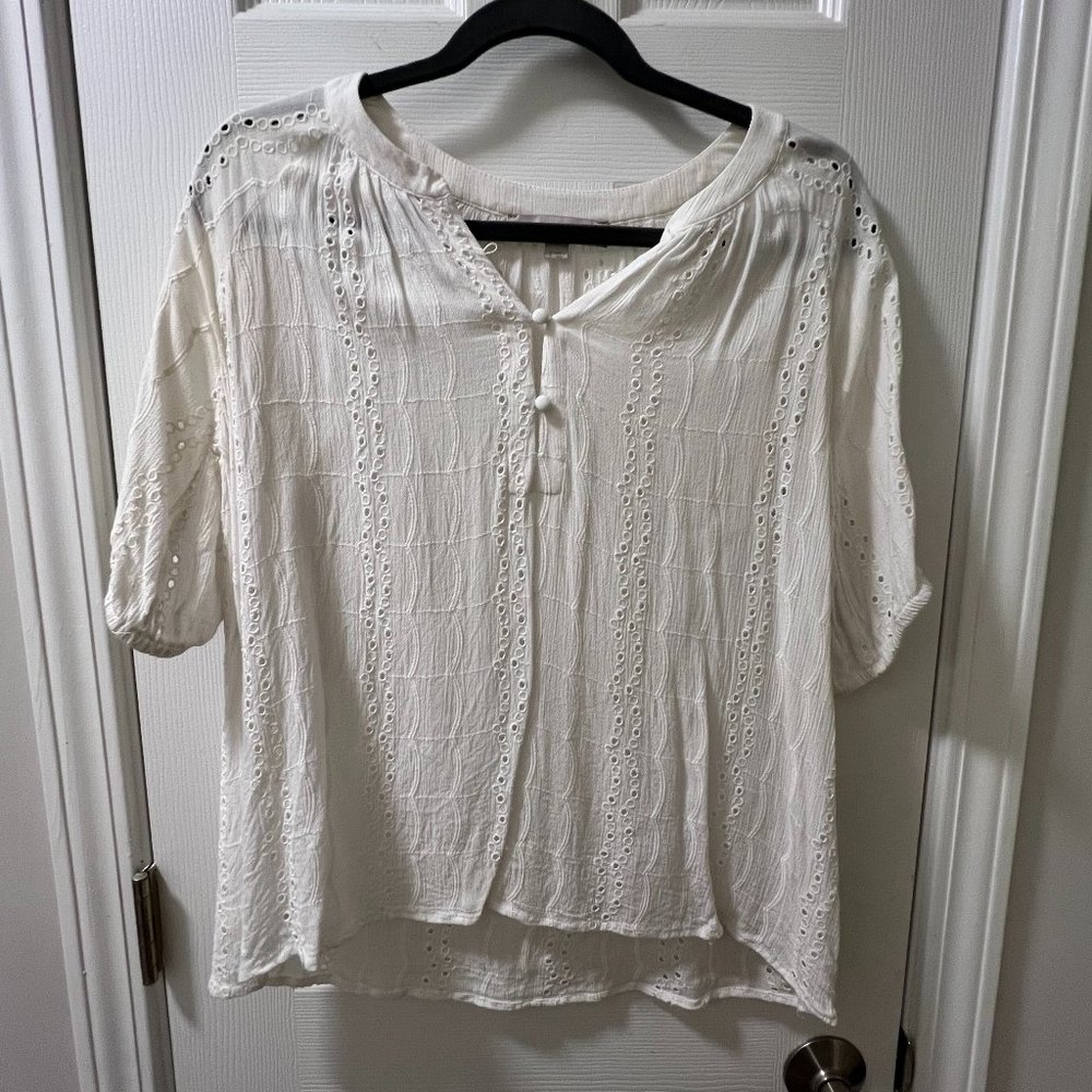 LOFT Women's Eyelet White Top, Size Small